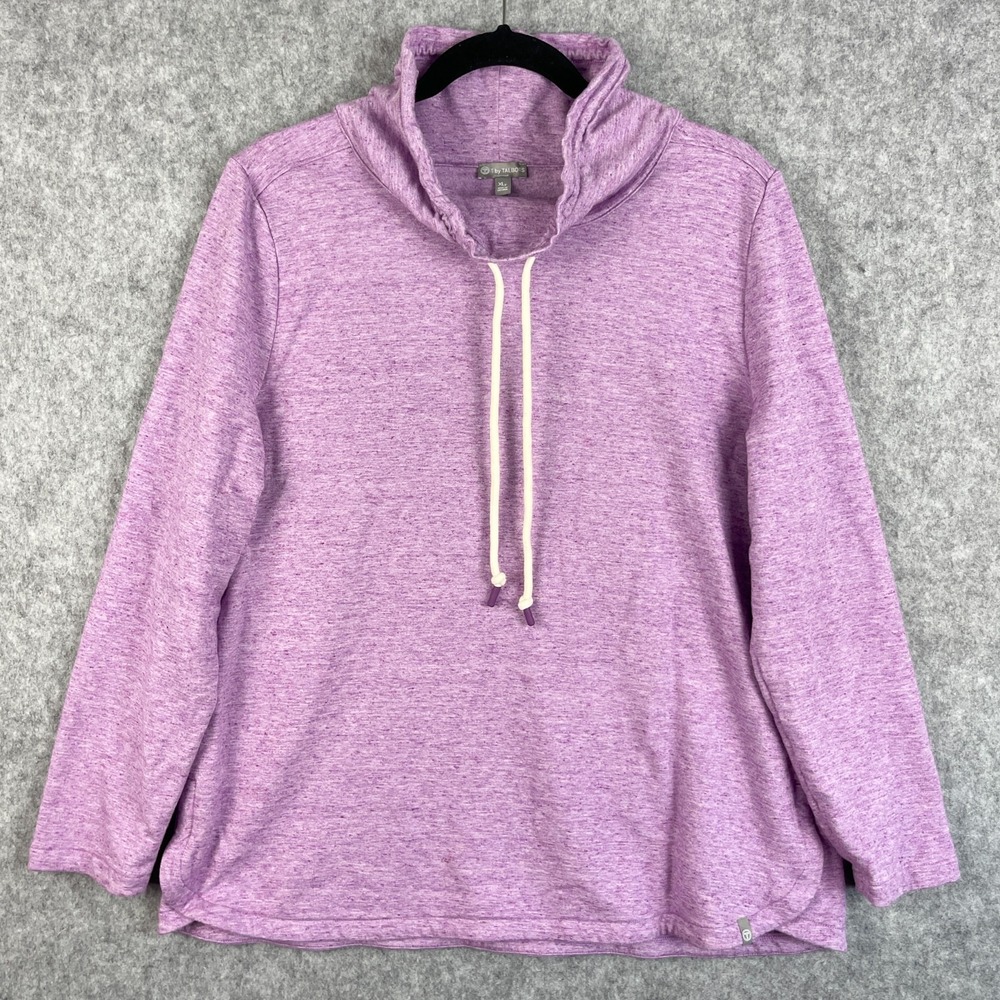T By Talbots Sweatshirt Womens XLP Hathered Purple Funnel Neck Drawstring Casual